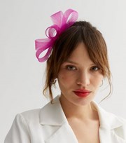 New Look Bright Pink Mesh Bow Fascinator Clip